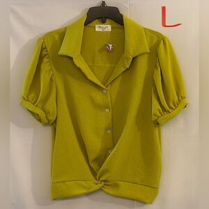 Kim & Cami Chartreuse Button-Down Blouse